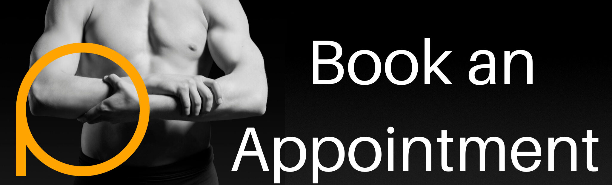 Shitless man holding forearms "P" logo text "Book an Appointment"